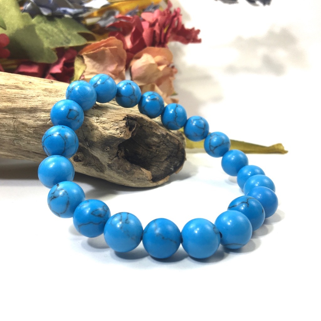 ターコイズ パワーストーン ブレスレット 10mm シンプル 開運 浄化 数珠ブレス メンズ・レディース 男性 #1 ☆拍卖