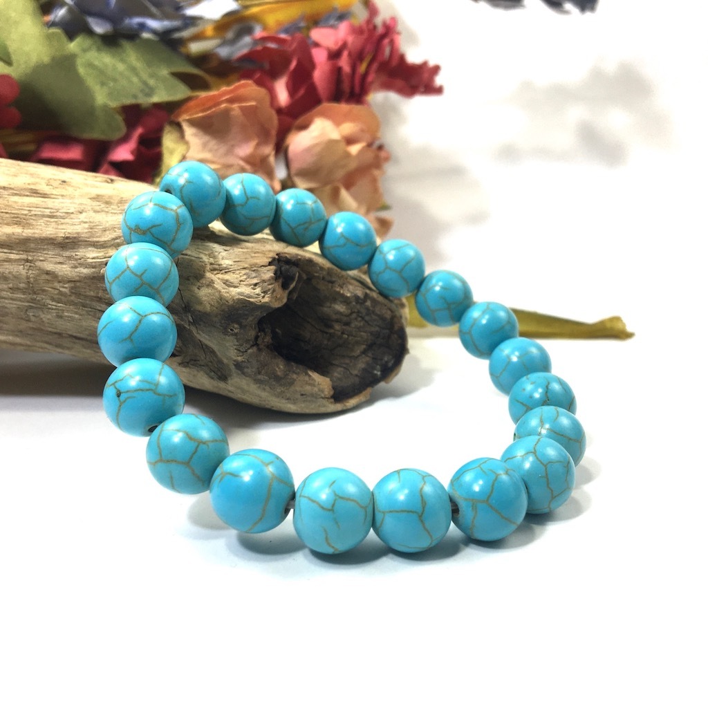 ターコイズ パワーストーン ブレスレット 10mm シンプル 開運 浄化 数珠ブレス メンズ・レディース 男性 #2 ☆拍卖