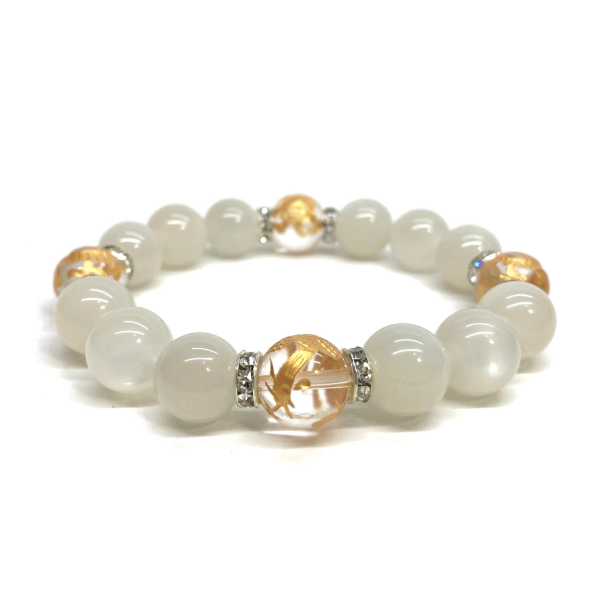 四神獣金彫水晶×ムーンストーン 12mm パワーストーン ブレスレット天然石 青龍 白虎 玄武 朱雀 運気上昇 金運 健康運 お守り 四神相応 S拍卖