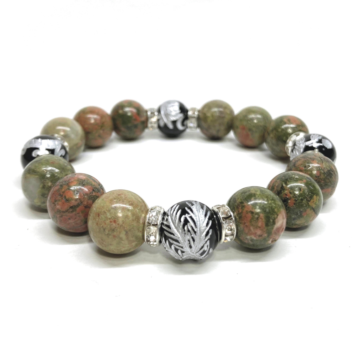 四神獣銀彫オニキス×ユナカイト 12mm パワーストーン ブレスレット天然石 青龍 白虎 玄武 朱雀 運気上昇 開運 金運 お守り 四神相応 S拍卖