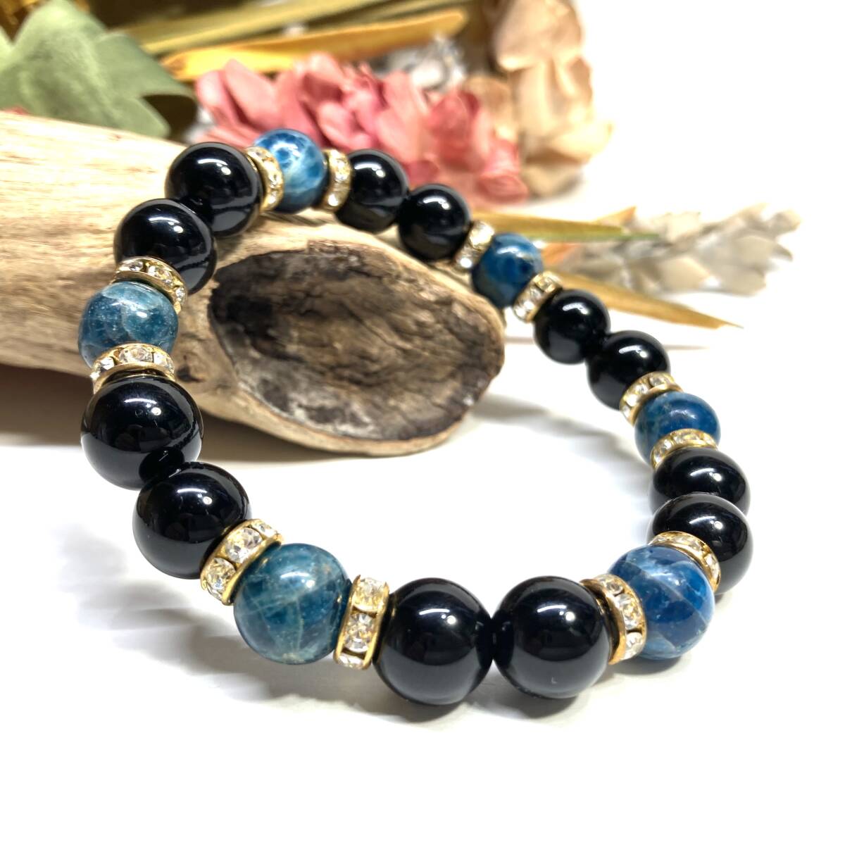 モリオン&アパタイト パワーストーン ブレスレット 天然石ブレス (ゴールド) 10mm メンズ・レディース 厄除け 浄化 ☆拍卖