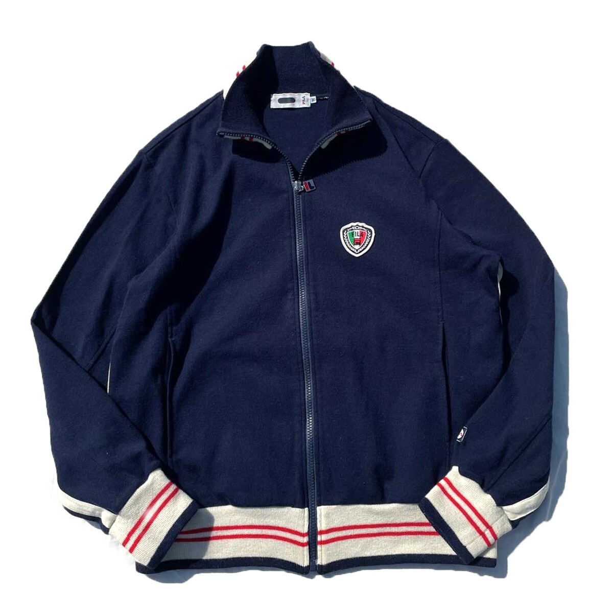 超名作! 80s 90s 日本製 FILA フィラ ヴィンテージ ボルグ トラックジャケット トップ ジャージ ネイビー ホワイト 紺 赤 白 M メンズ 希少拍卖