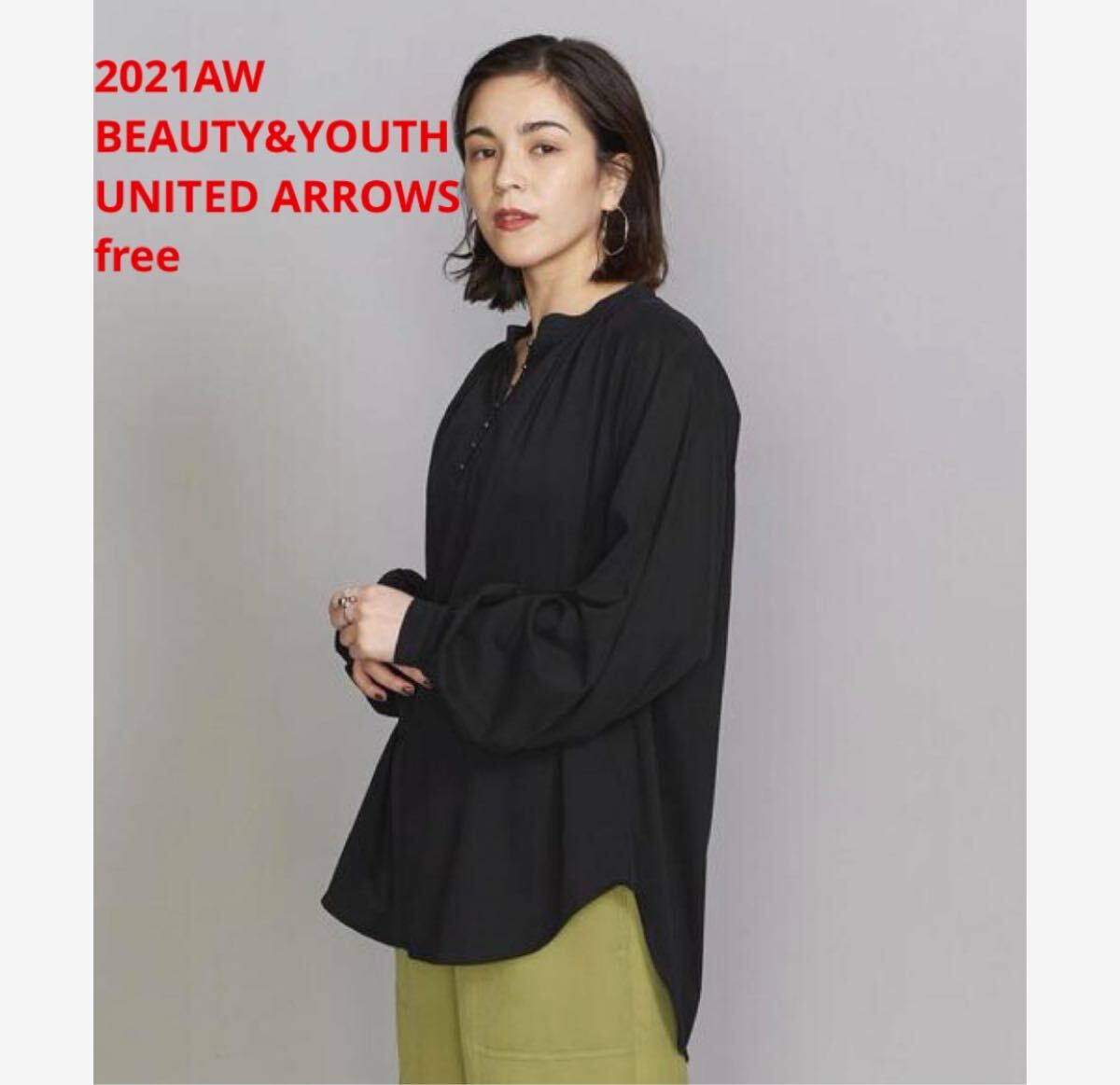 ほぼ新品*BEAUTY&YOUTH ボタンスキッパーロングスリーブカットソー 黒拍卖