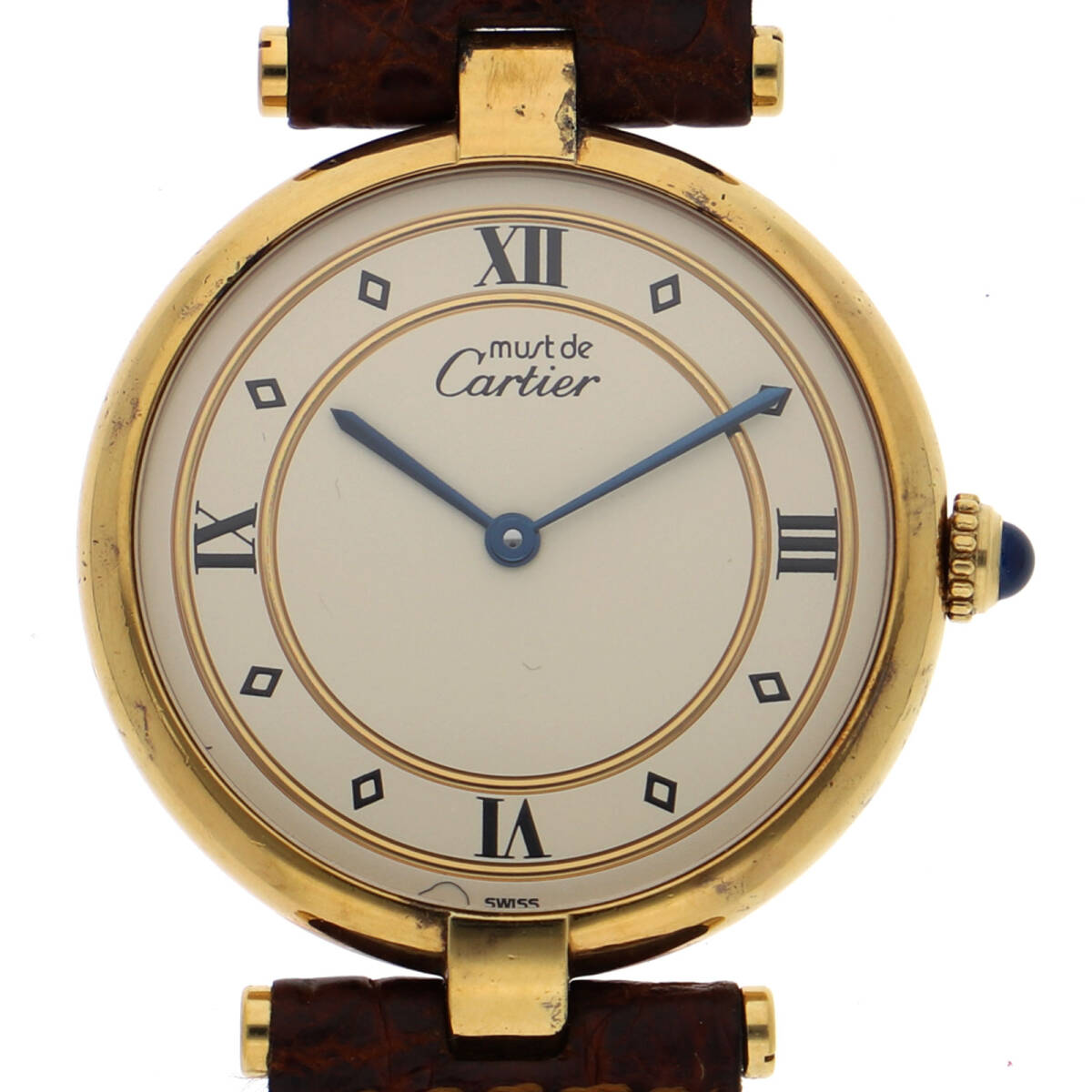CARTIER カルティエ 590003 マストヴァンドームLM アイボリーダイヤル SV925/レザー クオーツ レディース【135494】拍卖