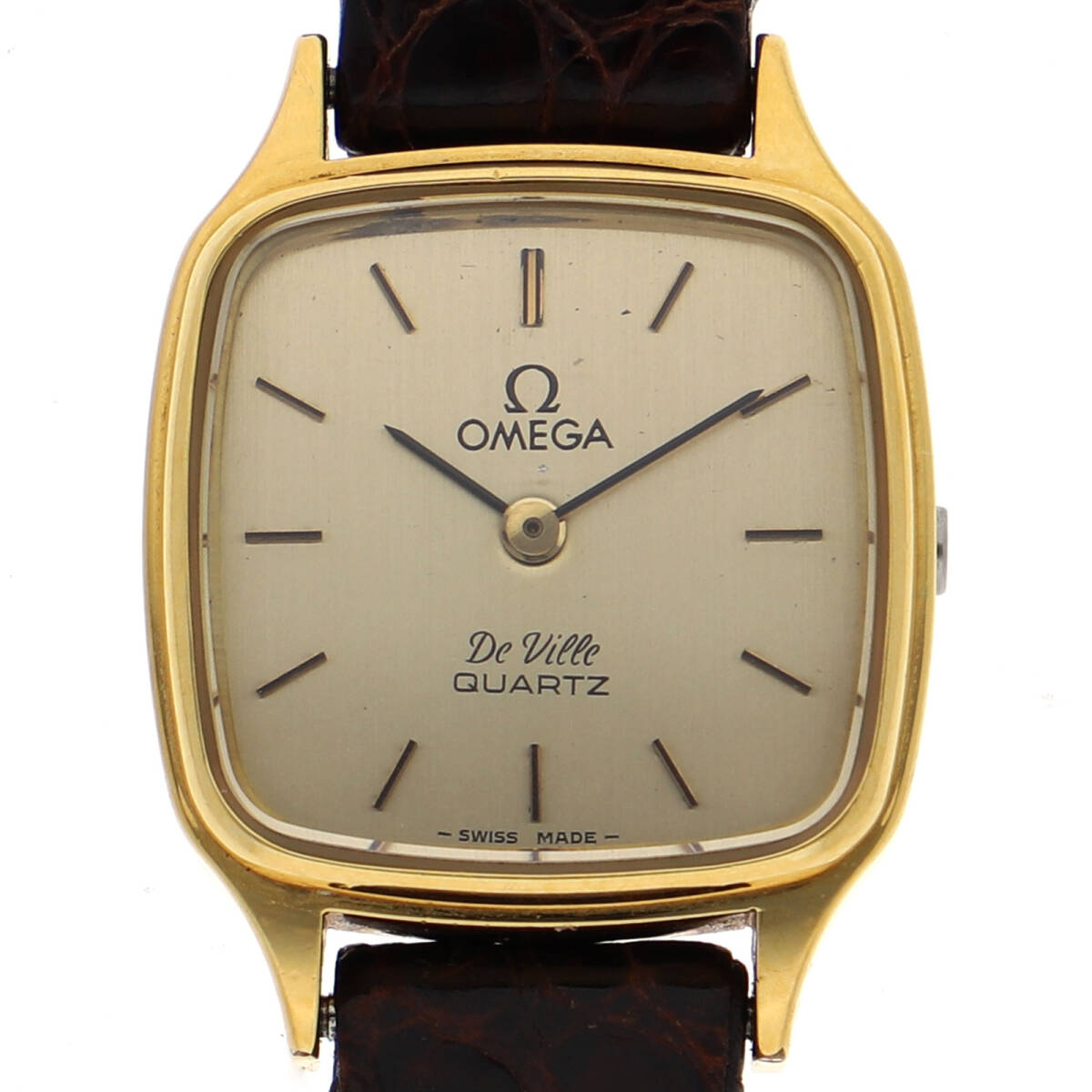 OMEGA オメガ デヴィル ゴールドダイヤル GP/レザー クオーツ レディース【136316】拍卖