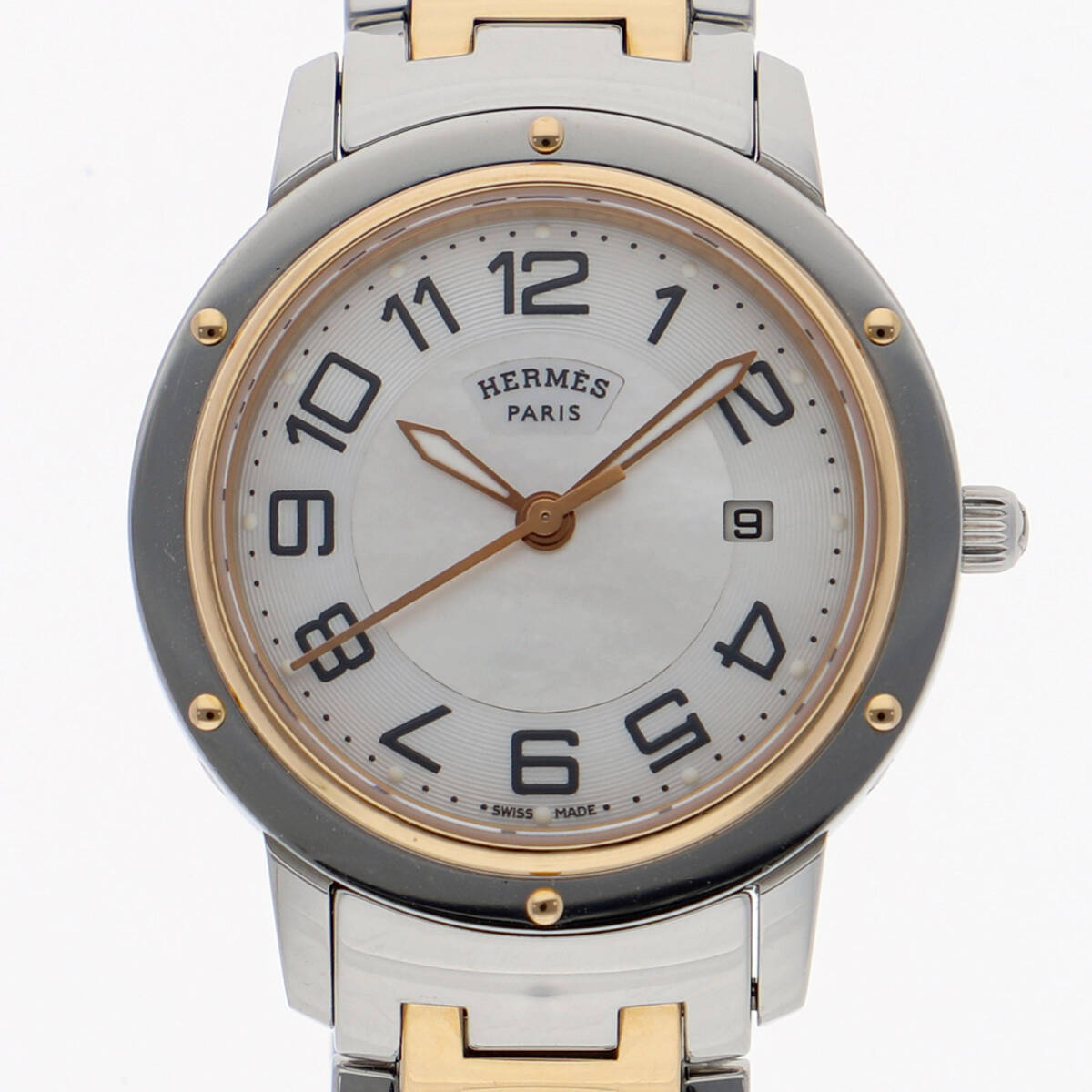 HERMES エルメス CP1.321 クリッパー ホワイトシェルダイヤル/SS/ピンクゴールドメッキ クオーツ レディース【136559】拍卖