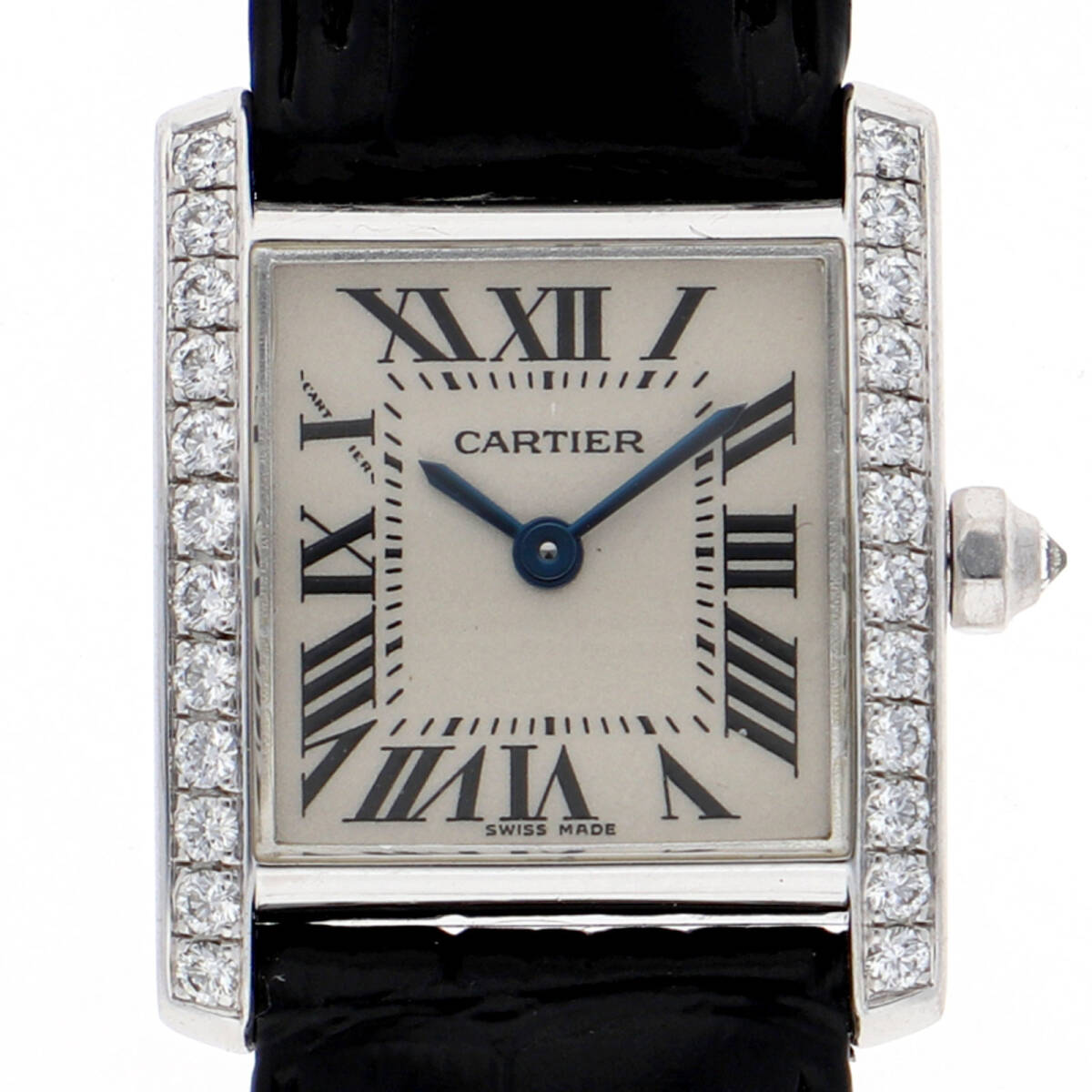CARTIER カルティエ W5001256 タンクフランセーズSMアフターダイヤ ベージュダイヤル WG/レザー クオーツ レディース【136675】拍卖