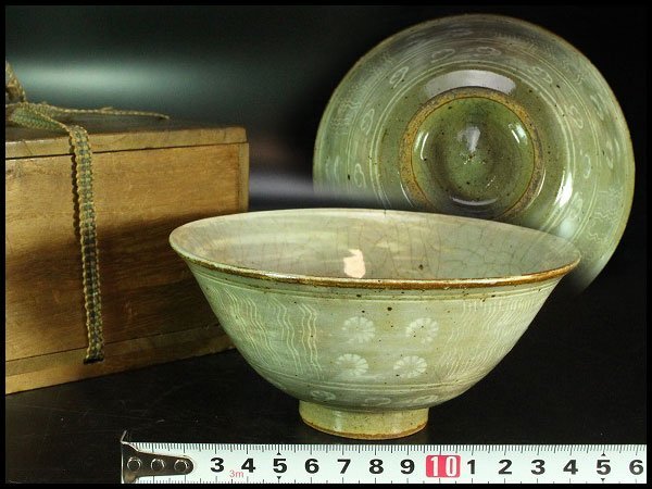 【金閣】茶道具 花三嶋 暦 茶碗 時代物 旧家蔵出 送料無料(XA814)拍卖