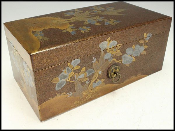 【金閣】名品 岩庭草花蒔絵 時代 文箱 内 刺繍貼 美品 旧家蔵出 送料無料(YC576)拍卖