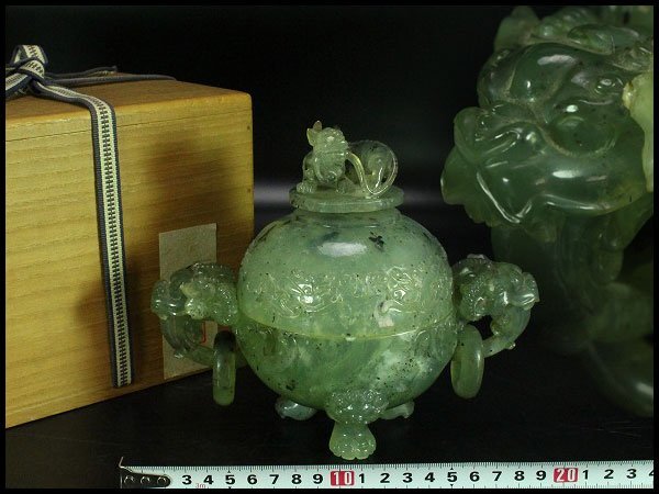 【金閣】中国美術 玉石 刻 獣耳 香炉 高16cm 旧家蔵出 送料無料 送料無料(YC374)拍卖