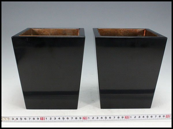 【金閣】華道 漆塗り 釣瓶 花器 一対 旧家蔵出 送料無料(A985)拍卖
