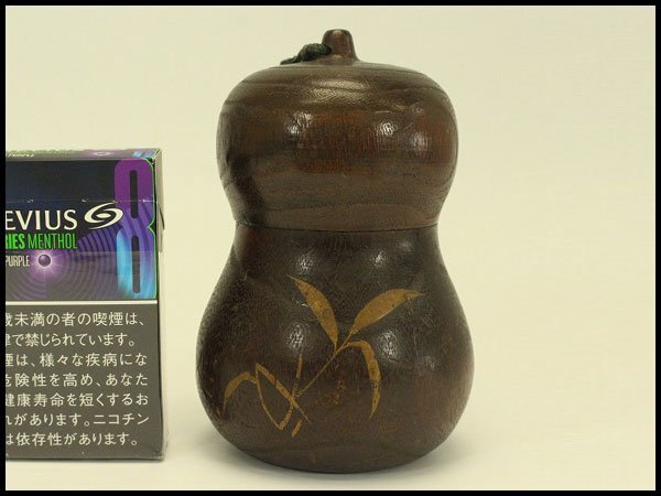 【銀閣】古格 栗 筒茶入 蓋物 時代物 旧家蔵出 送料無料(A572)拍卖