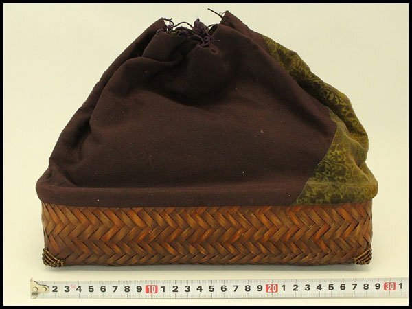 【銀閣】籠 手提げ籠 野点 茶籠 巾着 時代物 旧家蔵出 送料無料(A569)拍卖