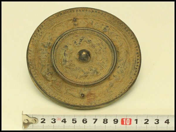 【銀閣】中国美術 古鏡 獣紋鏡 直径12.3cm 旧家蔵出 送料無料(ZE409)拍卖