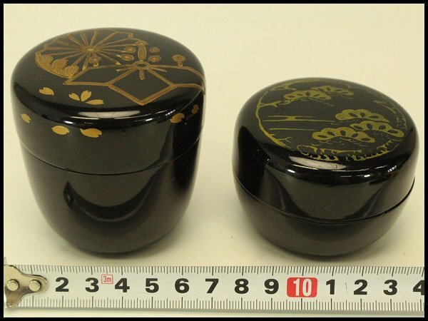 【銀閣】茶道具 棗 大小 二件 お稽古 旧家蔵出 送料無料(A628)拍卖
