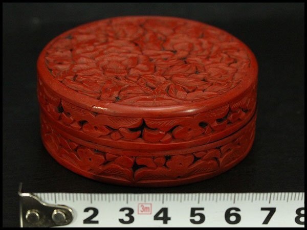 【銀閣】香道具 朱 花彫 香合 旧家蔵出 送料無料(LC95)拍卖