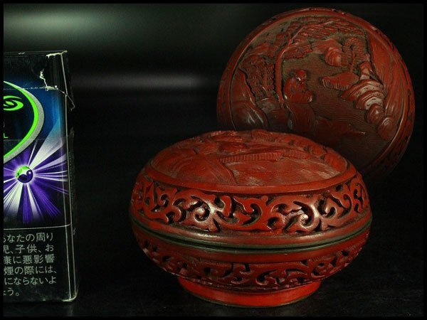 【金閣】茶道具 唐物 堆朱 内七宝 香合 旧家蔵出 送料無料(ZE391)拍卖