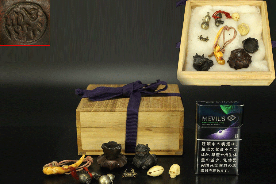 【銀閣】中国美術 古銅 豆香炉台 獅子 瓢 蟹 骸骨 木魚 八件 旧家蔵出 送料無料(ZE225)拍卖