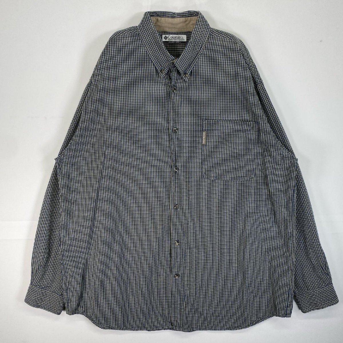 古着 コロンビア Columbia 長袖シャツ ワンポイント ロゴ チェック 胸ポケ ブルー系 マルチカラー メンズ拍卖