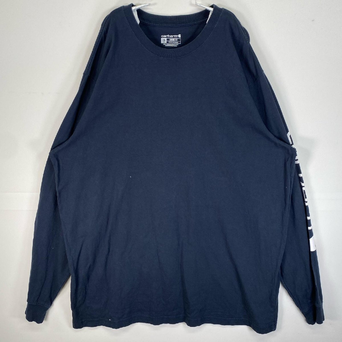 古着 カーハート Carhartt 長袖Tシャツ 肉厚 大きいサイズ クルーネック 2XL ネイビー 無地 メンズ拍卖