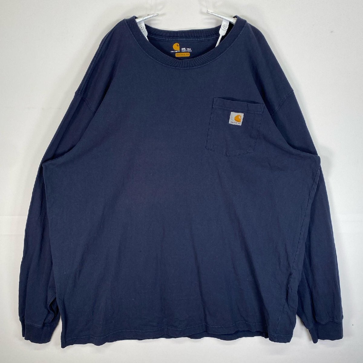 古着 カーハート Carhartt 長袖Tシャツ 肉厚 大きいサイズ ワンポイント ロゴ 2XL ネイビー 無地 メンズ拍卖