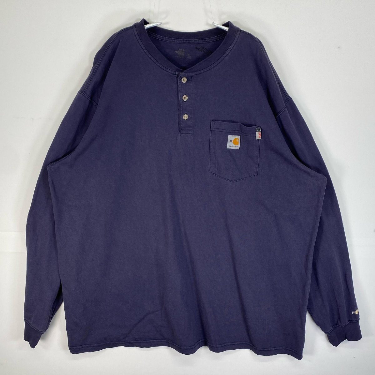 古着 カーハート Carhartt 長袖Tシャツ FR 難燃素材 大きいサイズ ヘンリーネック 2XL ネイビー 無地 メンズ拍卖