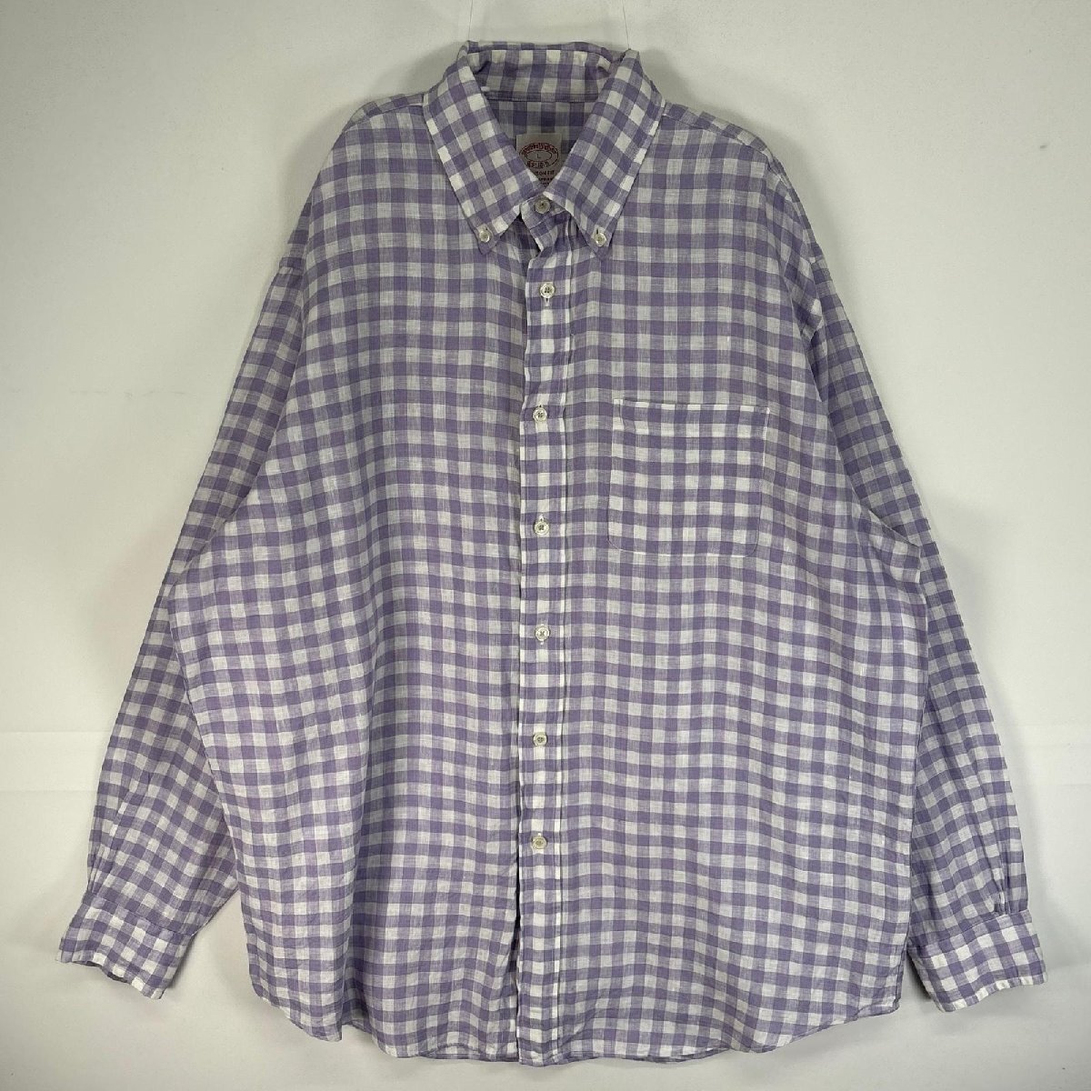 古着 ブルックスブラザーズ Brooks Brothers 長袖シャツ リネン 胸ポケ MADISON L パープル系 チェック メンズ拍卖