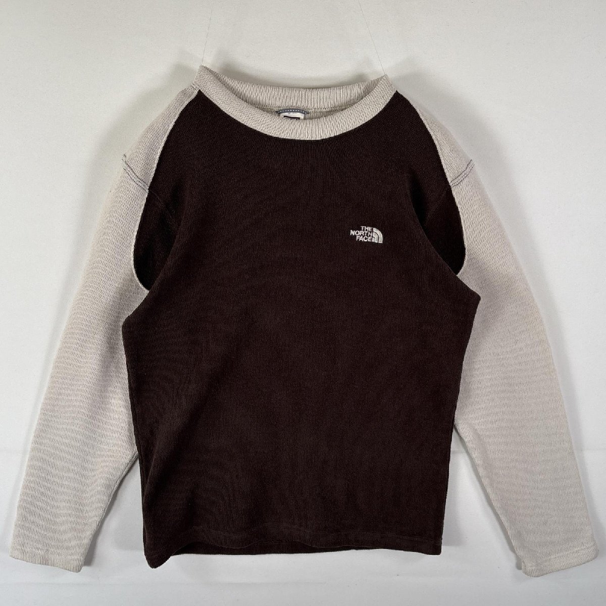 古着 ザ・ノースフェイス THE NORTH FACE セーター ニット プルオーバー クルーネック ワンポイントロゴ ラグラン M ブラウン メンズ拍卖