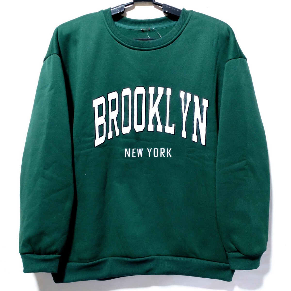 特価/未使用【サイズ=L(レディス)】ノーブランド/BROOKLYN/ブルックリン/裏起毛/レディス/トレーナー/ビッグシルエット/胸囲=86~94cm/green拍卖