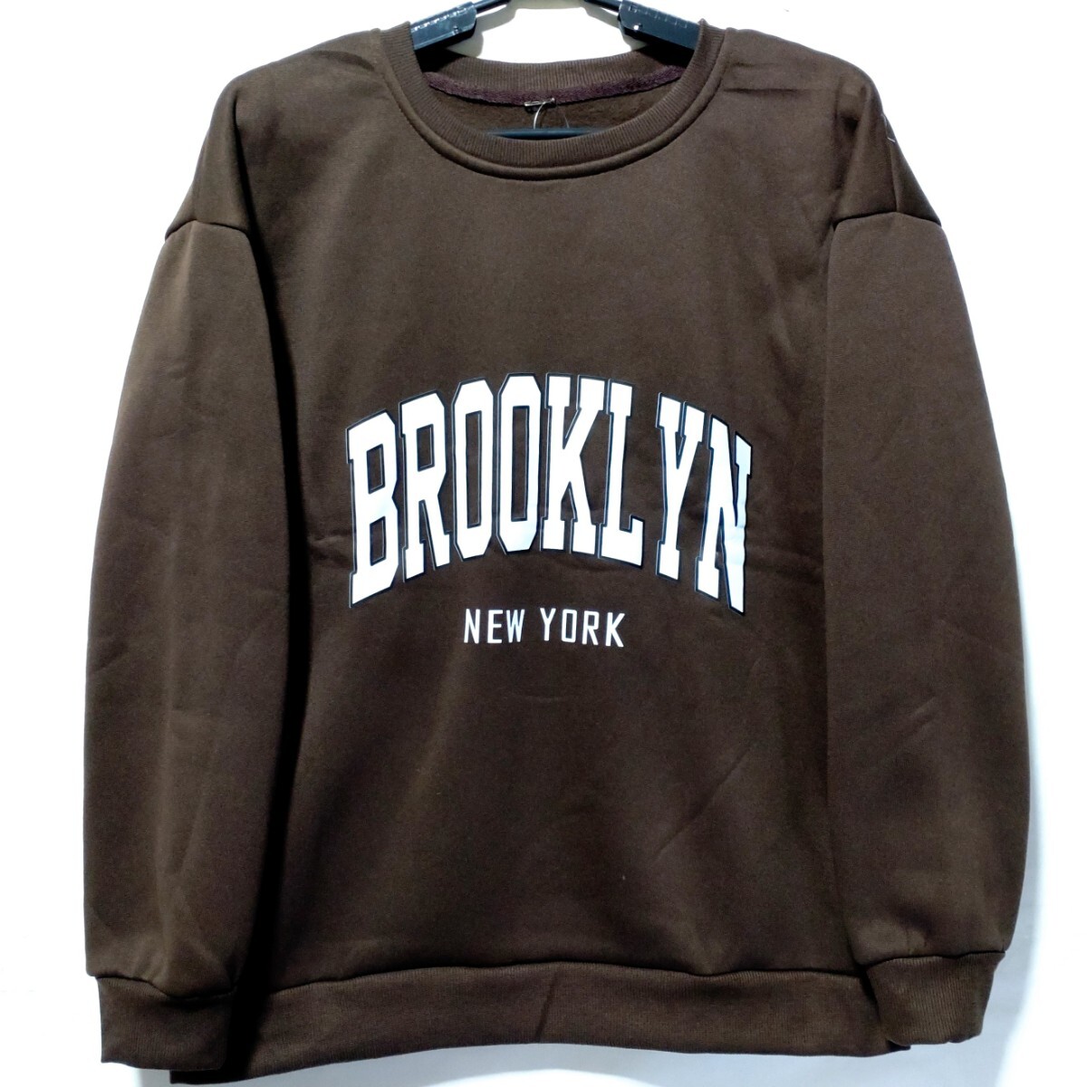 特価/未使用【サイズ=L(レディス)】ノーブランド/BROOKLYN/ブルックリン/裏起毛/レディス/トレーナー/ビッグシルエット/胸囲=86~94cm/brown拍卖