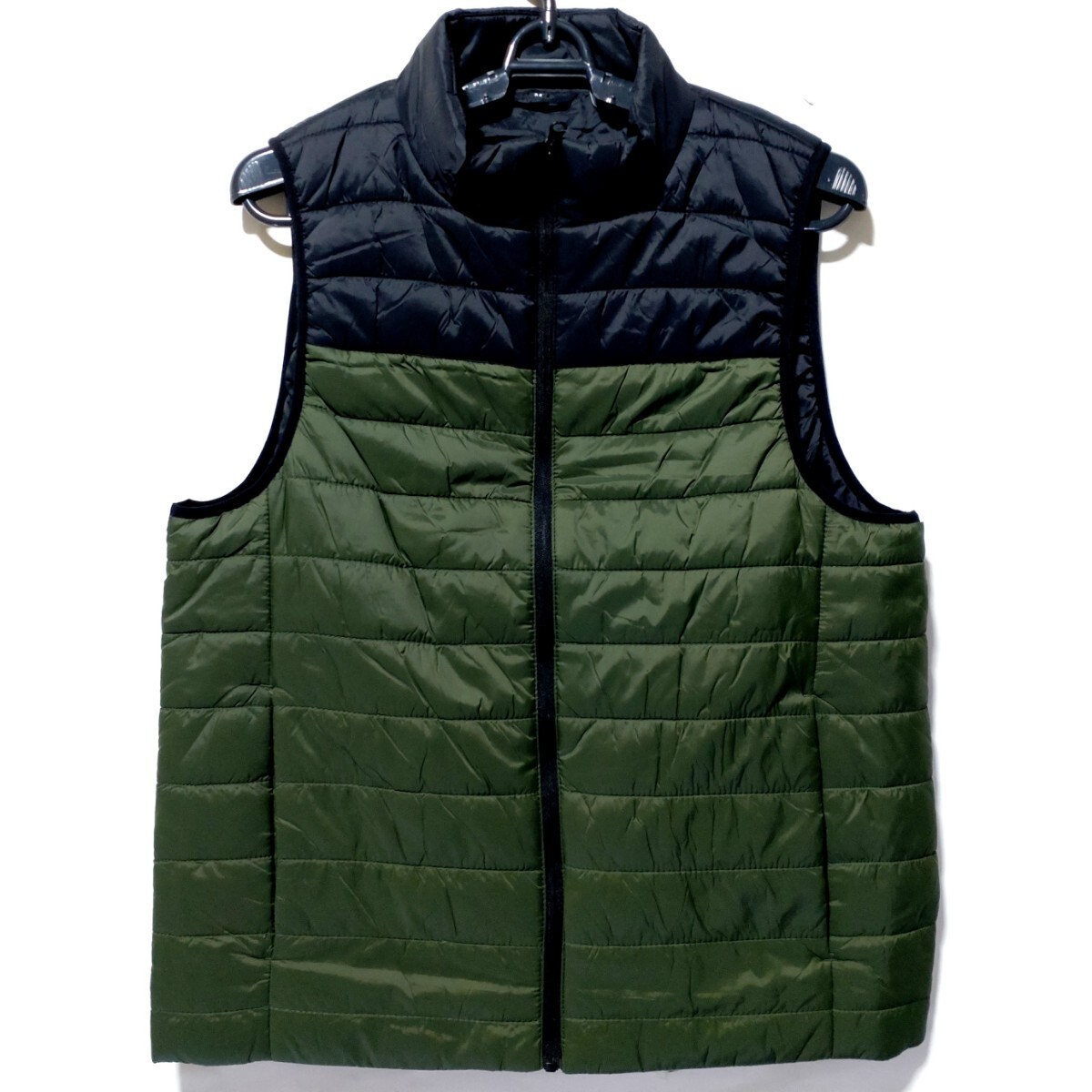 特価/未使用【サイズ=M】ノーブランド/撥水/ウォッシャブル/メンズ/中綿/パディング/ベスト/胸囲=88~96cm/black×green拍卖