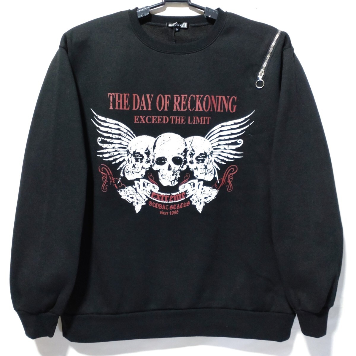 特価/未使用【サイズ=M】ノーブランド/スカル/メンズ/裏起毛/スウェット/トレーナー/胸囲=88~96cm/black拍卖