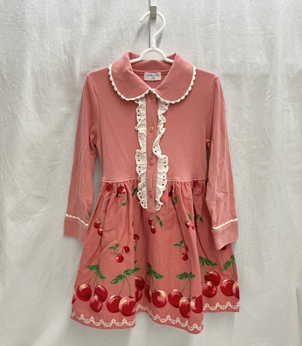 Shirley Temple シャーリーテンプル さくらんぼ柄 ワンピース ピンク チェリー レース ポケット有り 120cm拍卖