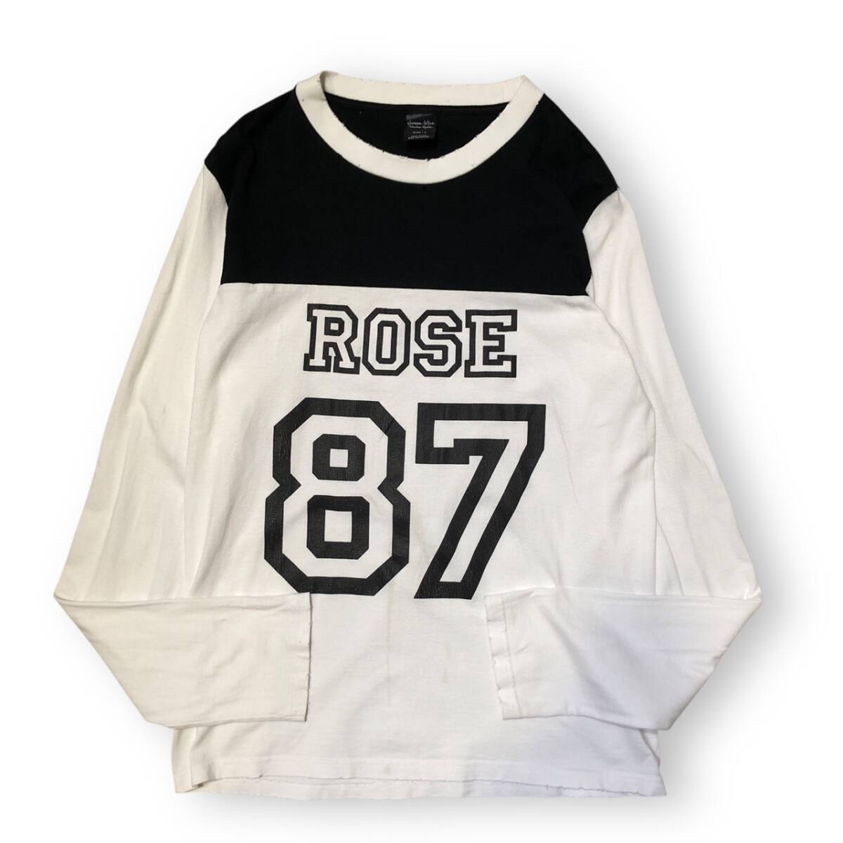 06SS NUMBER (N)INE ガンズ期 archive ROSE 87 バイカラーダメージ加工カットソーブラック ホワイト サイズ2 ナンバーナイン 店舗受取可拍卖