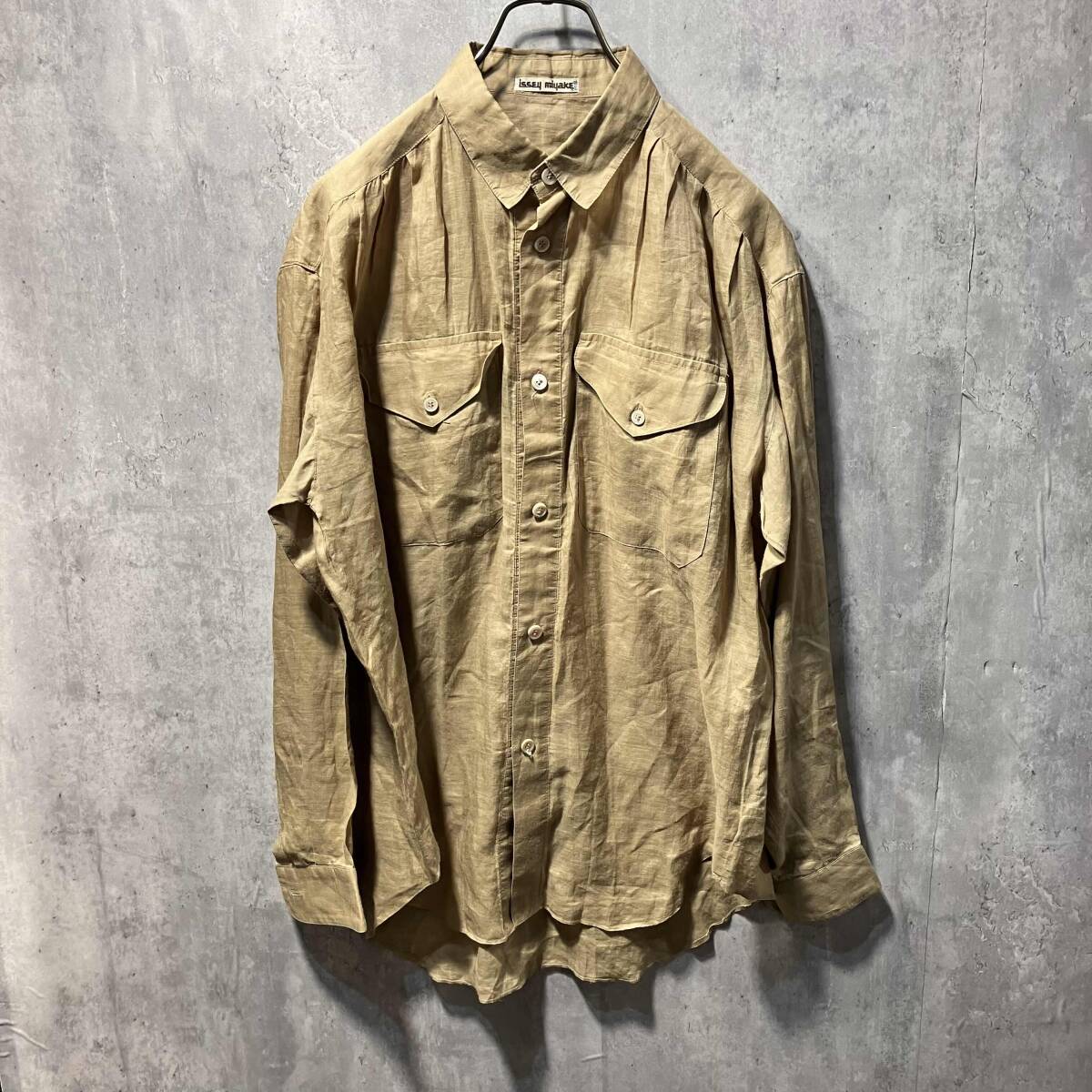 80s archive ISSEY MIYAKE リネンポケットシャツ サイズM ブラウン系 イッセイミヤケ 店舗受取可拍卖