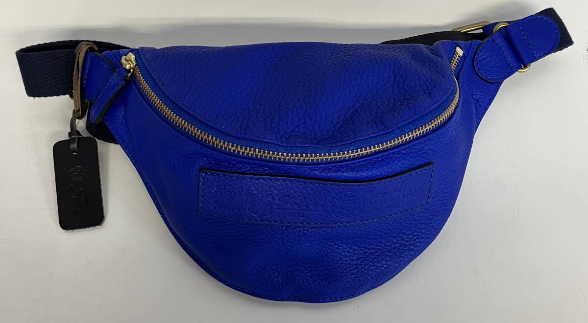 Felisi フェリージ ITALIA 1039 レザーウエストバッグ ボディバッグ 革 ブルー シボ革 ベルト調節 メンズ レディース 秋拍卖