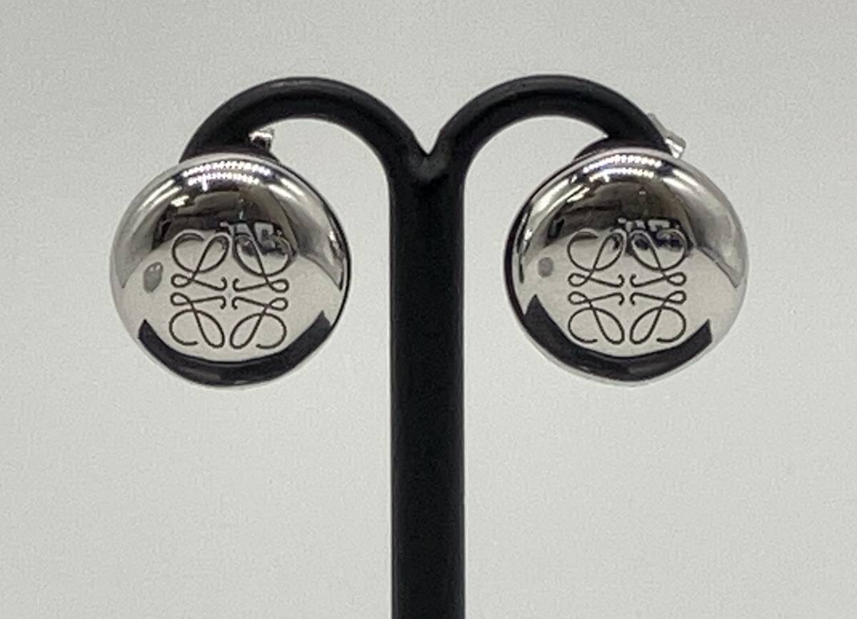 【保存箱・袋付属】LOEWE ロエベ SV シルバー 約10.3g ペブルアナグラムピアス ラウンド ロゴ 両耳用 アクセサリー ピアス拍卖