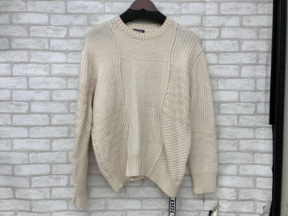 DIESEL K-CONCORD ディーゼル メンズ アイボリー 長袖ニット セーター 模様編み 編み込み ウール拍卖