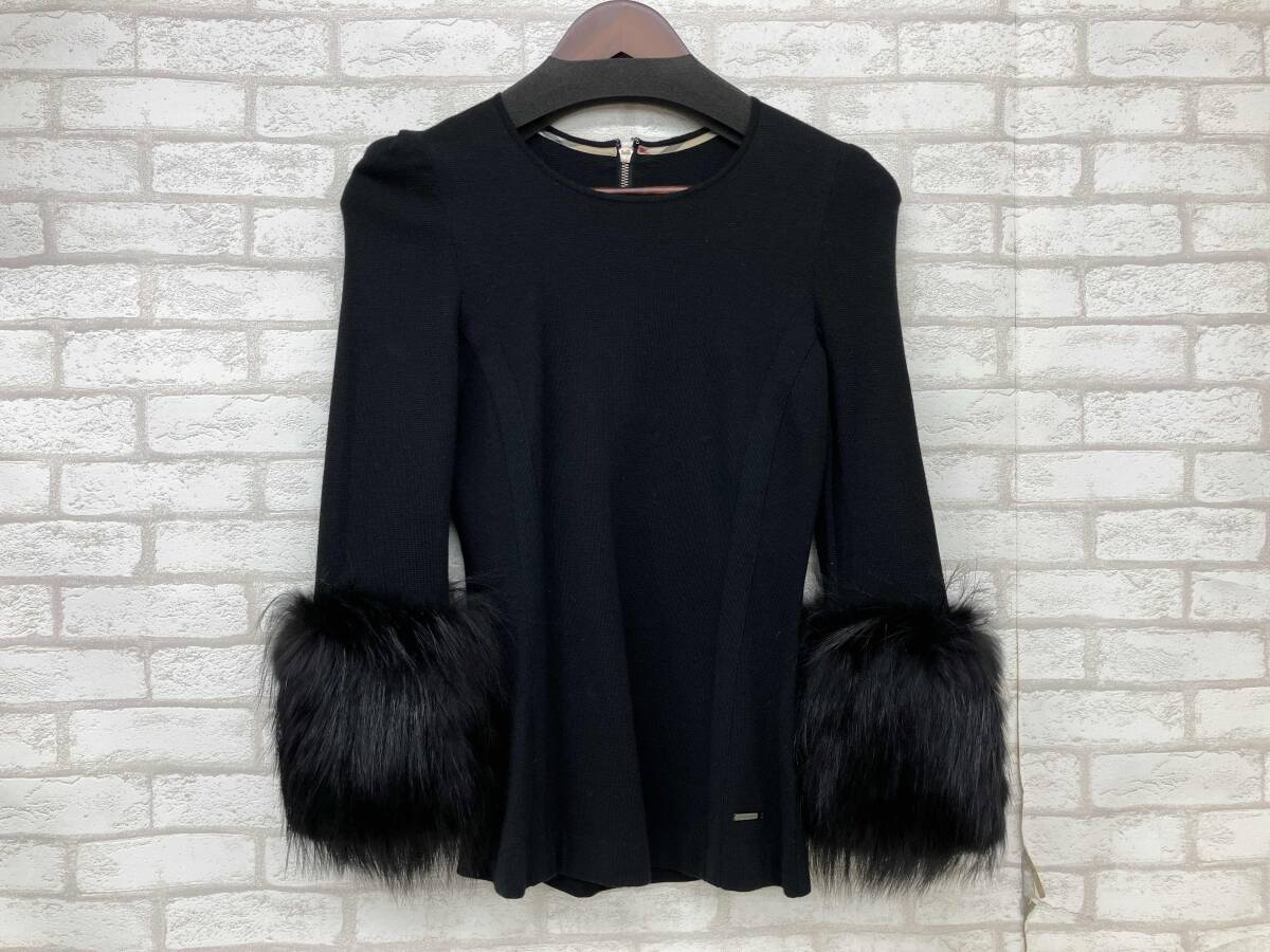 BURBERRY LONDON B1N11-229-09 バーバリーロンドン 長袖ニット ブラック フォックスファー レディース サイズ1拍卖