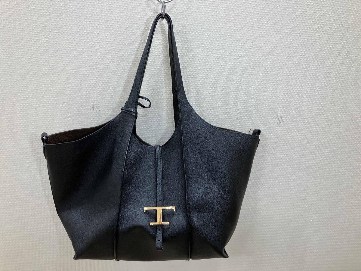 TOD'S トッズ T タイムレスショッピングバッグ レザートートバッグ/ショルダーバッグ 2way トートバッグ 黒 通年拍卖