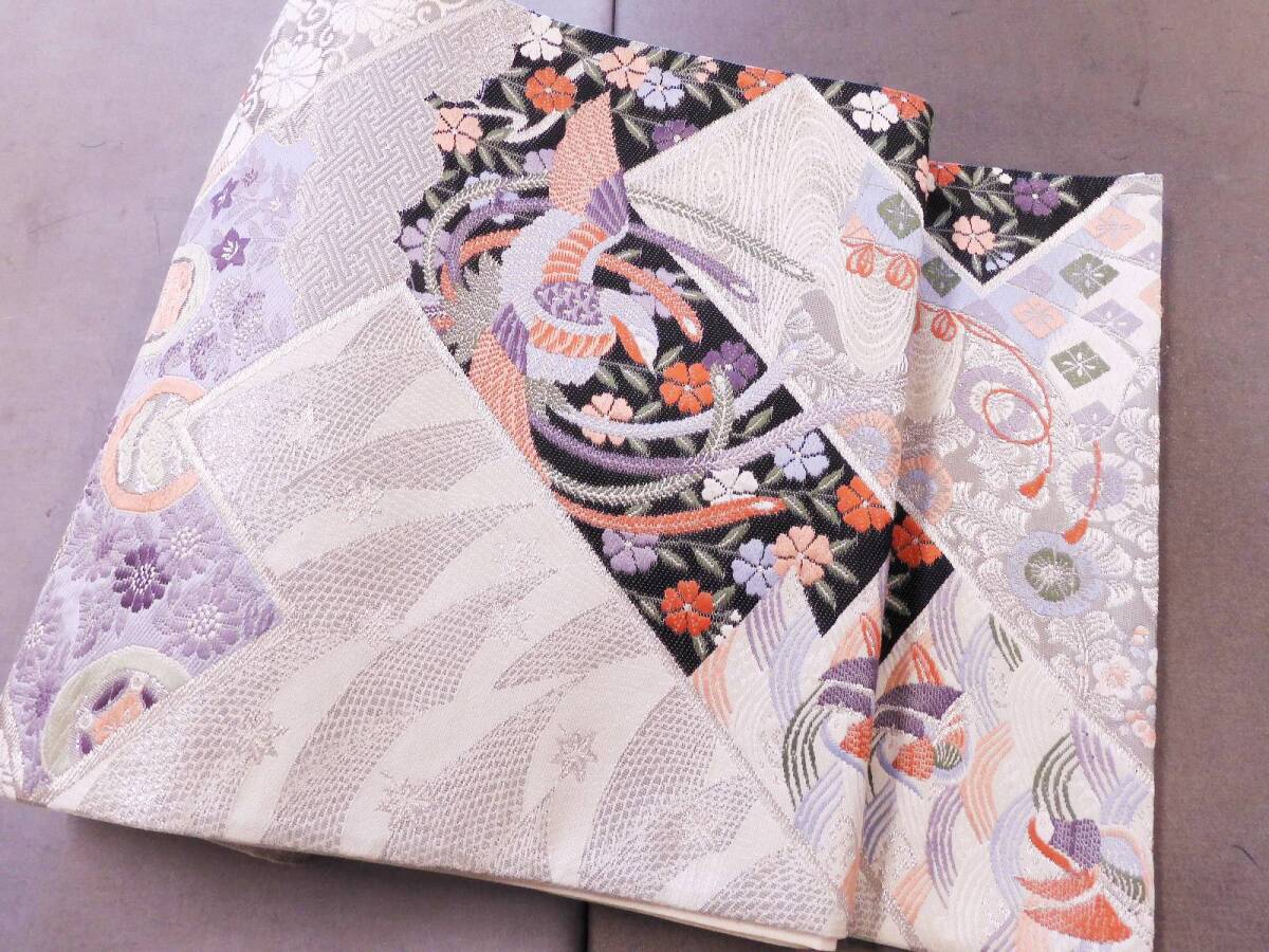 <銀の斧>正絹・九百錦プラチナ箔・紗綾形鳳凰文様袋帯・九百錦拍卖