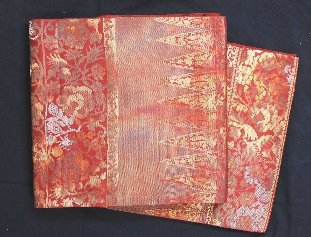 <銀の斧>正絹・老舗西陣織・服部製こはく錦・袋帯・二重箔織拍卖