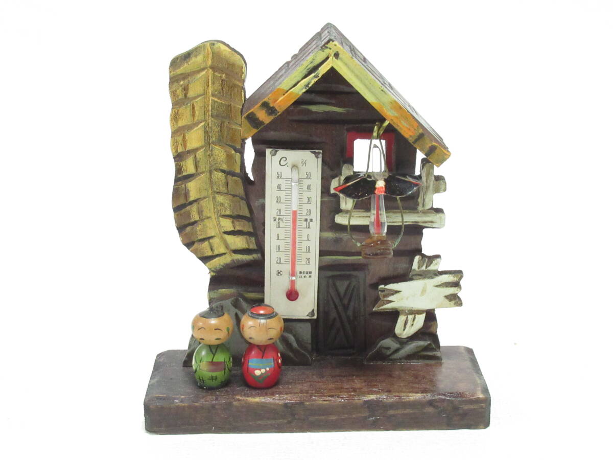昭和レトロ おみやげ こけし 山小屋 温度計 ガラス使いのランプ付き 置物 /観光/Vintage KOKESHI DOLL Japanese Souvenir拍卖