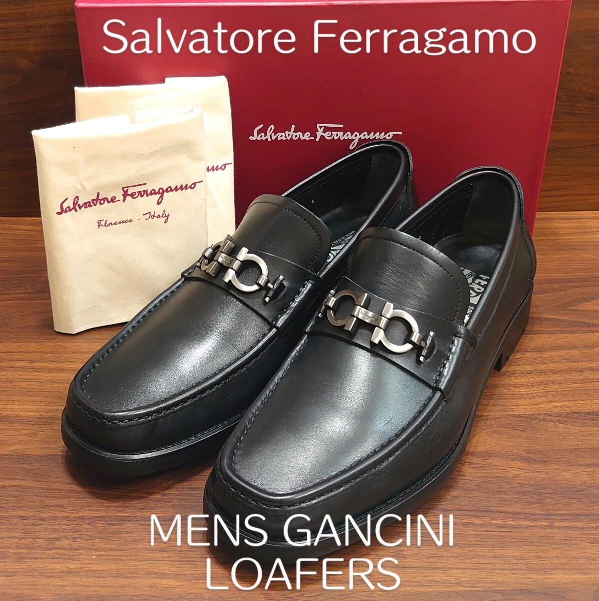 超美品 Ferragamo サルヴァトーレ フェラガモ メンズ ガンチーニ ビット ローファー ブラック ビジネス シューズ 革靴 8EEE 26cm イタリア拍卖
