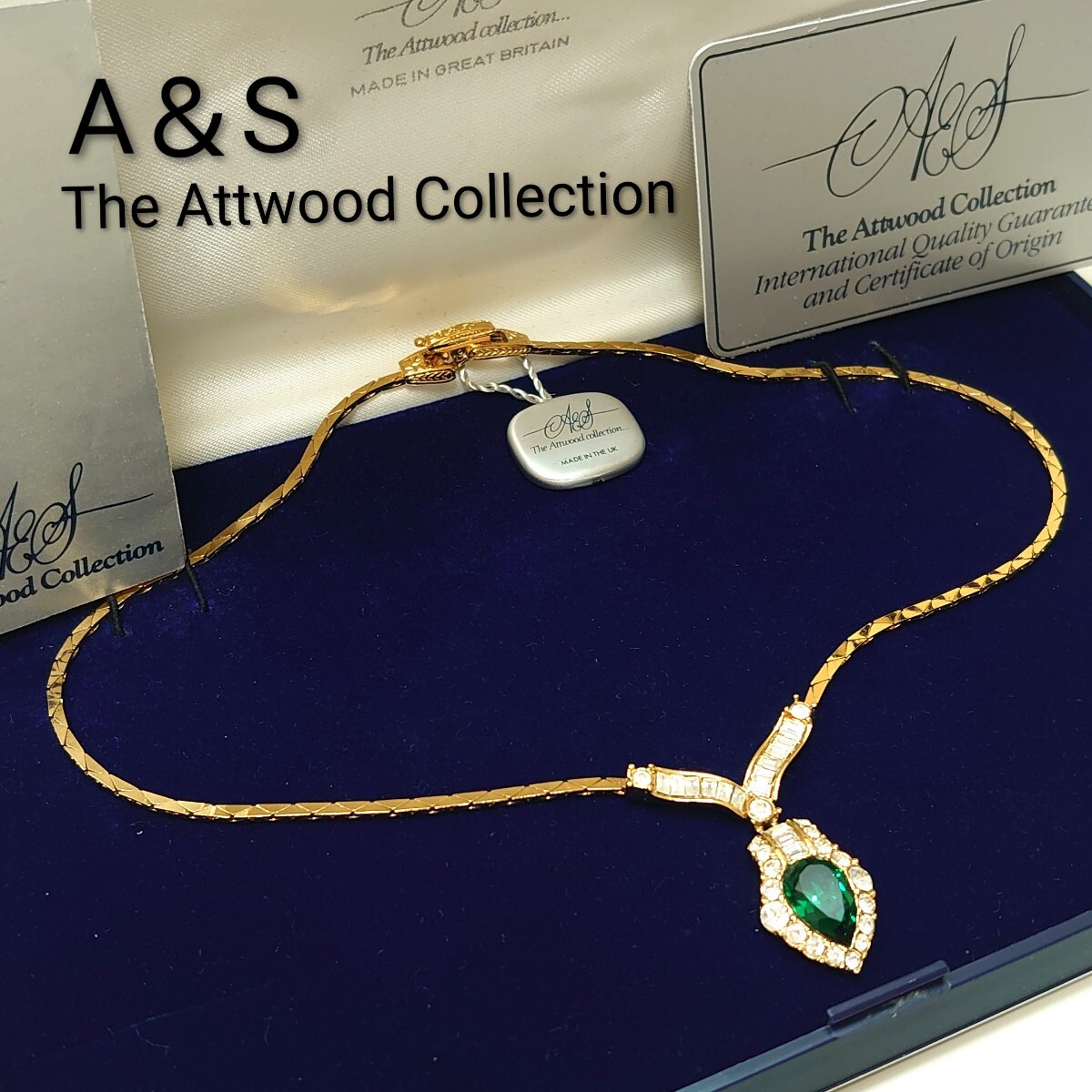極美品 英国製 A&S Attwood and Sawyer アトウッド&ソーヤー ゴールドカラー ネックレス ラインストーン ヴィンテージ アクセサリー拍卖