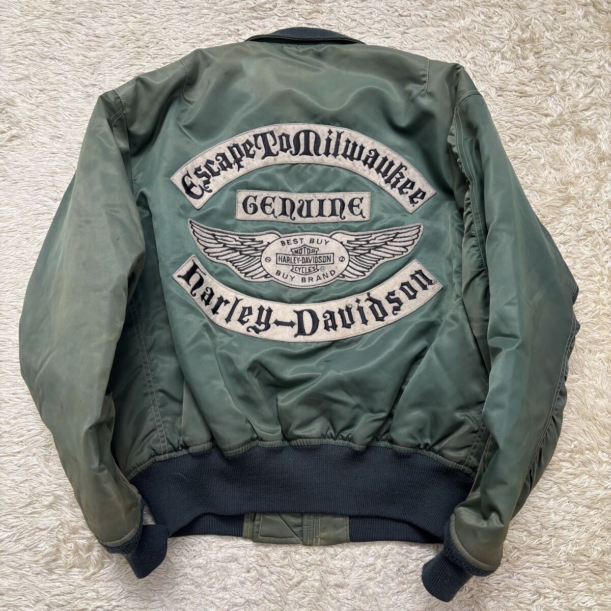 ハーレーダビッドソン ブルゾン フライトジャケット アウター ma1 カーキ L拍卖
