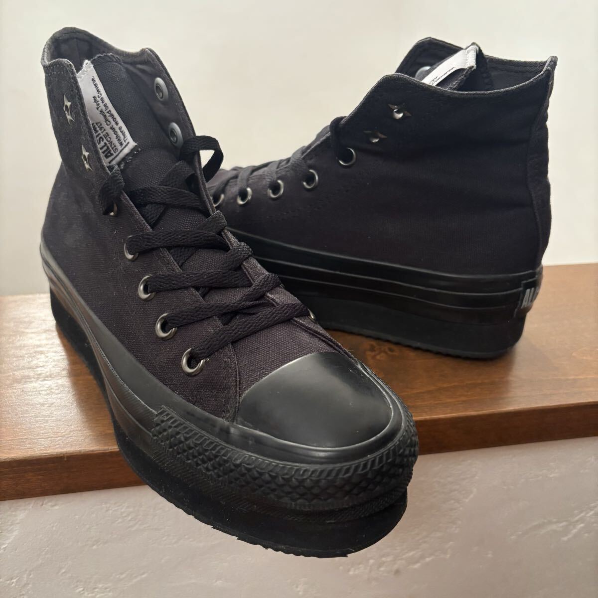 converse×mini コンバースオールスター 厚底 24cm オールブラック拍卖