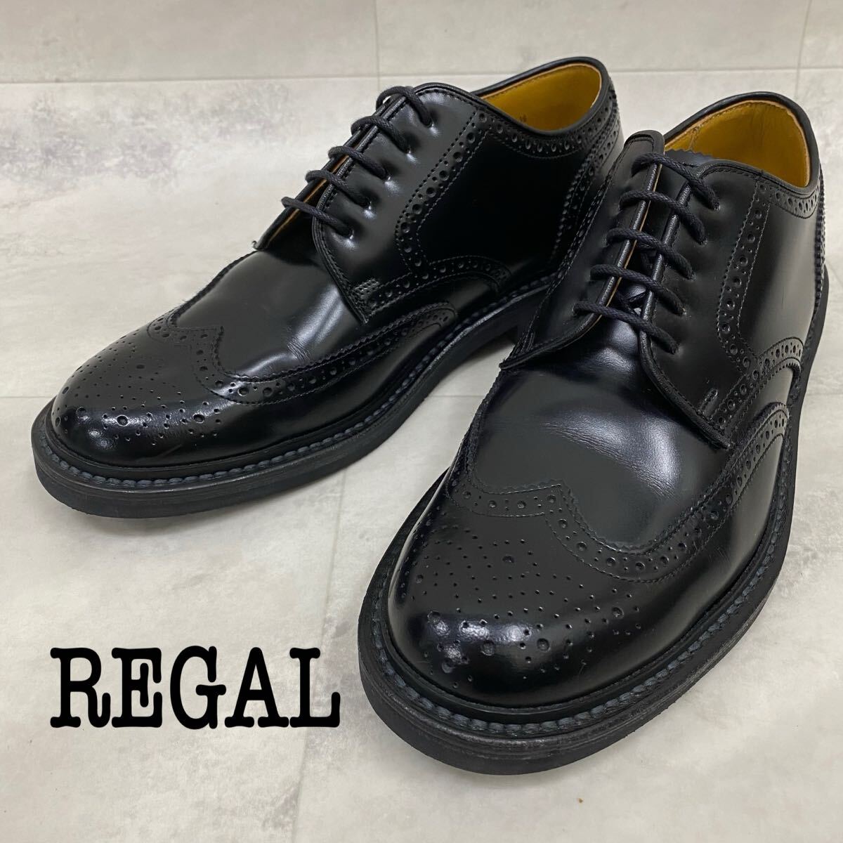 SU■ REGAL リーガル ビジネスシューズ 黒 ブラック メンズ 24.5cm レザー ウイングチップ 外羽根 革靴 ドレスシューズ 紳士靴 中古品拍卖