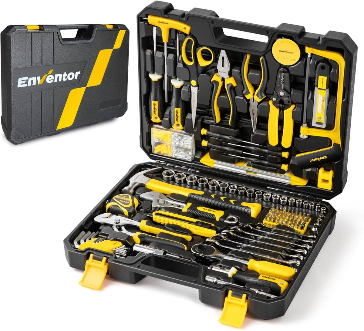 【新品】Enventor 工具セット 280点 家庭用ホームツールセット 日曜大工 DIY 多機能ツールキット 家具の組み立て 修理道具 収納ケース付き拍卖