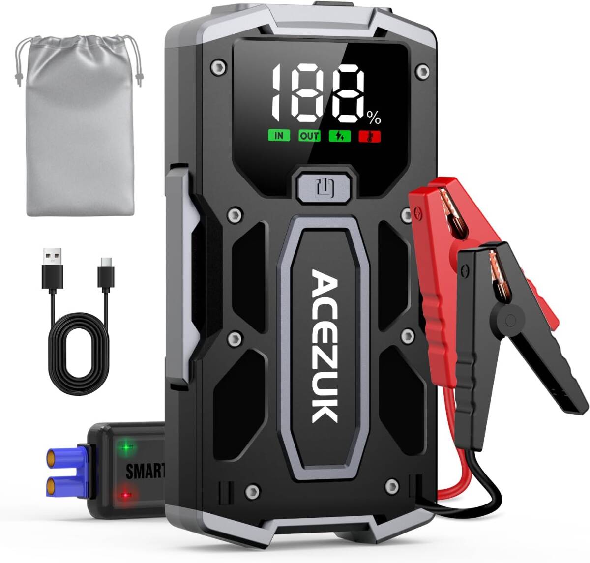 【新品】ACEZUK ジャンプスターター 12800mAh 2000Aピーク電流 12V 車用エンジンスターター モバイルバッテリー ディスプレイ付 車緊急始動拍卖